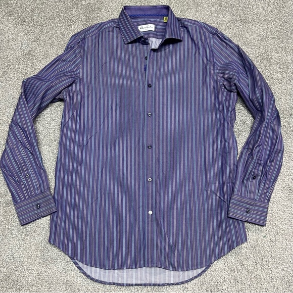 Robert Graham Other - Robert Graham Shirt Men’s 42.5 16 Purple Striped Button Up Flip Cuff Embroidered